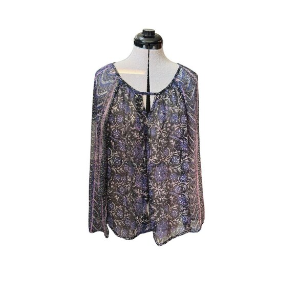 Lucky Brand Live in Love Womens Sz L Sheer Blouse Boho Peasant - Picture 1 of 6